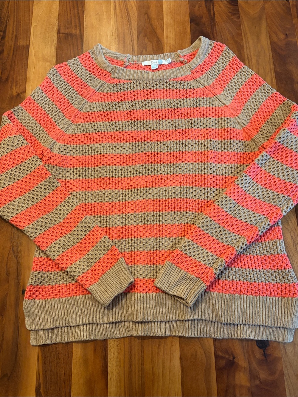Boden Coral and Tan Striped Sweater